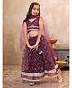 AJ Dezines Net Woven Sleeveless Floral Embroidered & Gota Lace Embellished Lehenga Choli With Dupatta Set - Wine