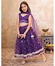 AJ Dezines Net Woven Sleeveless Floral Glitter Embroidered & Gota Lace Embellished Lehenga Choli With Dupatta Set - Purple
