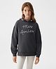ALAN JONES Cotton Blend Knit Full Drop Shoulder Sleeves Mes Amies Text Printed Light Winter Hoodie - Charcoal