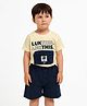 Kozeecub Cotton Knit Half Sleeves Typography Printed Tee & Shorts Set - Yellow