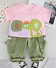POP STREET KIDS Cotton Knit Half Sleeves Elephant Printed Tee & Joggers Set - Green