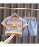 POP STREET KIDS Cotton Knit Half Sleeves Striped Tee With Shorts Set - Orange