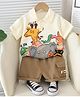 POP STREET KIDS Cotton Knit Half Sleeves Animals Printed Polo Tee With Shorts Set - White