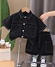 POP STREET KIDS Denim Half Sleeves Solid Shirt With Shorts Set - Black