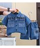 POP STREET KIDS Denim Half Sleeves Typography Printed Shirt With Shorts Set - Blue