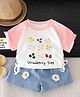 POP STREET KIDS Cotton Knit Half Raglan Sleeves Floral & Strawberries Printed Tee & Shorts Set - Pink