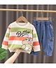 POP STREET KIDS Cotton Knit Full Sleeves Better Text Printed Rugby Striped Light Winter Sweatshirt & Jeans Set - White