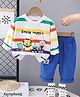 POP STREET KIDS Cotton Knit Full Sleeves Smile Happy Text Printed Light Winter Sweatshirt & Jeans Set - White