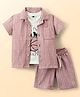 Dapper Dudes Half Sleeves Striped Shirt & Shorts With Tee Set - Pink