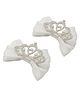 Daizy Bow & Crown Applique Detailed Alligator Hair Clips - White