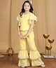 Cutiekins Georgette Woven Half Flutter Sleeves Geometric Printed Lace Embellished Kurti & Sharara Set - Yellow & Gold
