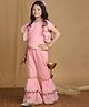 Cutiekins Georgette Woven Half Flutter Sleeves Geometric Printed Lace Embellished Kurti & Sharara Set - Pink & Gold