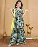 Cutiekins Georgette Woven Half Sleeves Paisley Printed Lace Embellished Kurti & Sharara With Dupatta Set - Black & Green