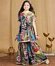 Cutiekins Georgette Woven Half Sleeves Paisley Printed Lace Embellished Kurti & Sharara With Dupatta Set - Navy Blue & Multi Colour