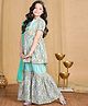 Cutiekins Cotton Blend Woven Half Puffed Sleeves Floral Printed Gota Lace Embellished Kurti & Sharara With Dupatta Set - White & Rama Green