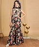 Cutiekins Georgette Woven Sleveless Floral Printed Lace Embellished Kurti & Sharara With Dupatta Set - Black & Gold