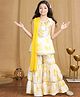Cutiekins Georgette Woven Sleveless Floral Printed Lace Embellished Kurti & Sharara With Dupatta Set - White & Yellow