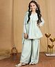 Cutiekins Georgette Woven Full Sleeves Dots Printed Lace Embellished Kurti & Sharara With Dupatta Set - Mint Green & Gold