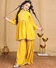 Cutiekins Georgette Woven Full Sleeves Dots Printed Lace Embellished Kurti & Sharara With Dupatta Set - Mustard & Gold