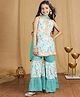 Cutiekins Cotton Blend Woven Sleeveless Floral Printed & Lace Embellished Kurti Sharara With Dupatta Set - White & Rama Green