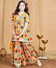 Cutiekins Viscose Rayon Woven Sleeveless Bandhani Printed & Gota Lace Embellished Kurti Sharara With Dupatta Set - Orange & Multi