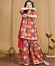 Cutiekins Viscose Rayon Woven Sleeveless Bandhani Printed & Gota Lace Embellished Kurti Sharara With Dupatta Set - Red & Multi Colour