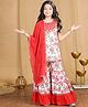 Cutiekins Cotton Blend Woven Sleeveless Floral Printed & Gota Lace Embellished Kurti Sharara With Dupatta Set - White & Red
