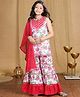 Cutiekins Cotton Blend Woven Sleeveless Floral Printed & Gota Lace Embellished Kurti Sharara With Dupatta Set - White & Pink