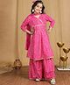 Cutiekins Viscose Rayon Woven Three Fourth Sleeves Bandhani Printed & Gota Lace Embellished Kurti Sharara With Dupatta Set - Magenta & White
