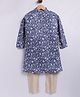 Tabard Cotton Knit Full Sleeves Floral Printed Kurta Pyjama Set - Blue