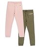 ALAN JONES Cotton Blend Knit Pack Of 2 Typography Printed Joggers - Olive Green & Pink