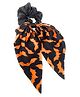 SKD Halloween Theme Bats Printed Bow Applique Detailed Scrunchie - Black & Orange