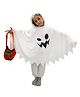 BookMyCostume Woven Halloween Theme Batwing Sleeves Hooded Poncho Style Ghost Costume With Pumpkin Basket Set - White & Orange