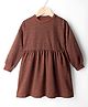 Kookie Kids Knitted Knit Full Sleeves Printed Frock - Brown