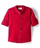 Kookie Kids Woven Full Sleeves Solid Colour Kurta Style Shirt - Red