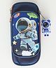 Space Theme Pencil Pouch with Attached Astronaut Figure & Spacious Storage Multiple Compartments - Navy Blue