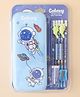 Galaxy Space Theme Pencil Box & School Stationery Set  12 Pcs - Blue| Pencil Box, Pencils with Eraser, Pencil Grips, Pencil Caps, Eraser & Sharpener| School Essentials for Boys & Girls