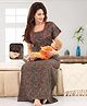 Fabme Sinker Knit Half Sleeves Floral Printed Maternity Nighty With Side Seam Nursing Access - Mehendi Green
