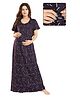 Fabme Sinker Knit Half Sleeves Confetti Printed Maternity Nighty With Horizontal Zipper Nursing Access - Purple