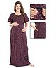 Fabme Sinker Knit Half Sleeves Geometric Printed Maternity Nighty With Horizontal Zipper Nursing Access - Purple