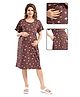 Fabme Sinker Knit Half Sleeves Leaves & Polka Dots Printed Maternity Night Dress With Horizontal Zipper Nursing Access - Chocolate Brown