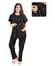 Fabme Sinker Knit Half Sleeves Dots Printed Maternity Top With Horizantal Zipper Nursing Access & Coordinating Pant Night Suit Set - Black
