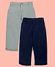 Kiddopanti Cotton Woven Pack of 2 Solid Chinos - Navy Blue & Light Green