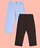 Kiddopanti Cotton Woven Pack of 2 Solid Chinos - Light Blue & Military Green