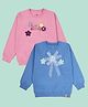 Kiddopanti Fleece Knit Pack Of 2 Full Sleeves Life Is Beautiful Text Printed & Flower Applique Detailed Light Winter Sweatshirts - Baby Pink & Dust Blue