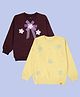 Kiddopanti Fleece Knit Pack Of 2 Full Sleeves Sequins Flower Badges Light Winter Sweatshirts - Wine & Pop Yellow