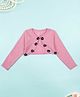 Kiddopanti Fleece Knit Full Sleeves Floral Applique Detailed & Pearls Embellished Shrug - Baby Pink