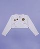 Kiddopanti Fleece Knit Full Sleeves Floral Foil Printed & Rhinestones Embellished Shrug - White