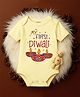 KNITROOT Diwali Theme Cotton Lycra Knit Half Sleeves My First Diwali Text Printed Onesie - Yellow