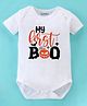 KNITROOT Halloween Theme Cotton Lycra Knit Half Sleeves My First Boo Text Printed Onesie - White